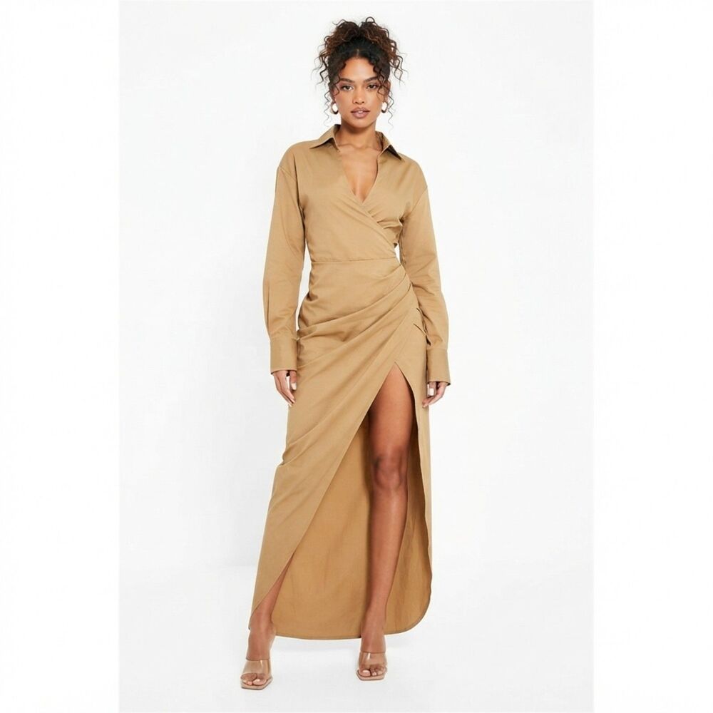 Naked Wardrobe Faux Wrap High Slit Maxi Dress Small